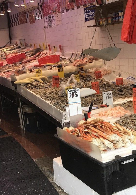 Fresh seafood displayed at a market